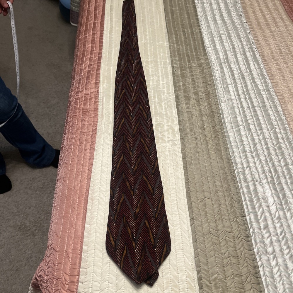 Countess Mara Mens Silk Tie Burgundy Red Geometric Chevron USA Made Wide Pointed
